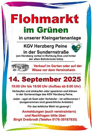 Ankündigung Flohmarkt: 14.09.2025, 10 bis 16 Uhr, KGV Herzberg
