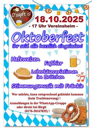 Oktoberfest KGV Herzberg 18.10.2025 ab 17 Uhr Vereinsheim